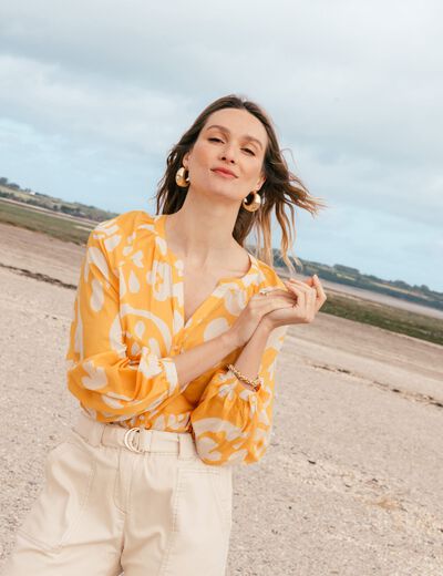 Blouse manches longues jaune moutarde femme