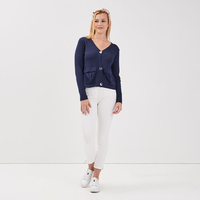Pantalon 7/8 satin ecru femme