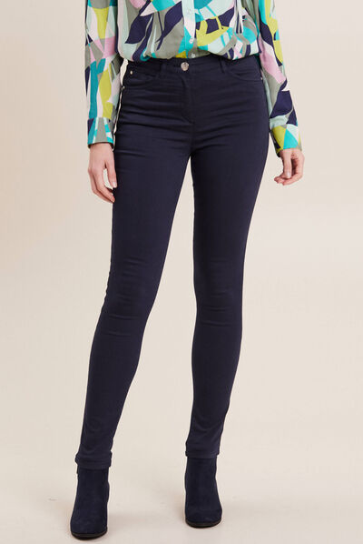 Pantalon léger taille haute long bleu marine femme