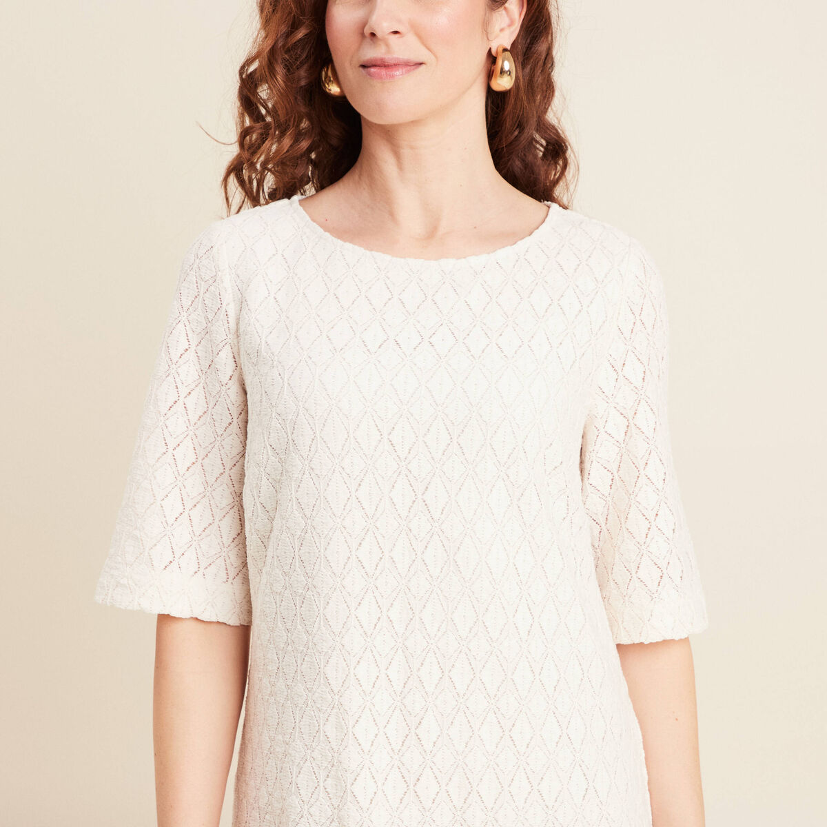 Robe droite dentelle ecru femme