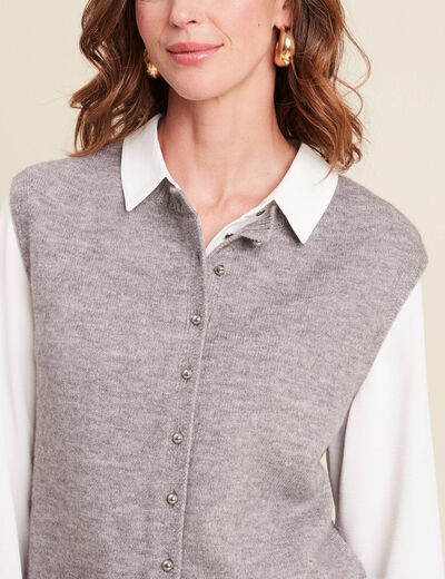 gilet droit court sans manches col rond gris clair femme