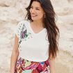 T-shirt col V manches courtes ecru femme