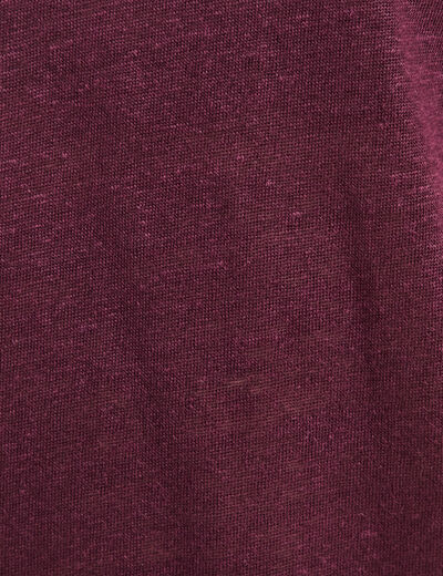Top col v manches courtes en lin prune femme
