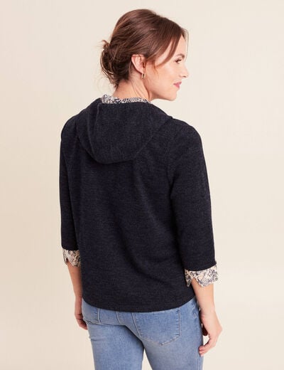 Sweat &agrave; capuche manches 3/4 bleu marine femme