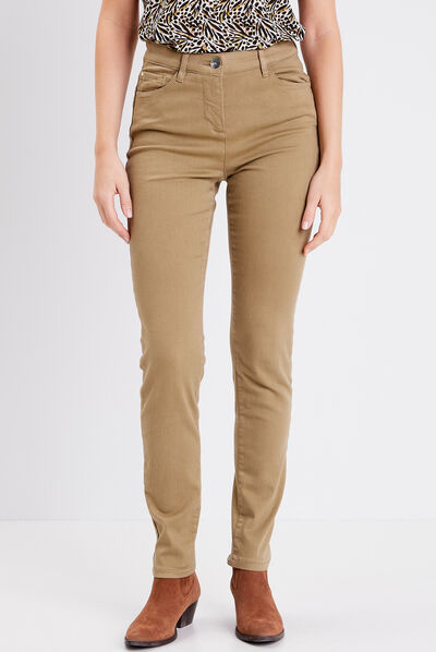 Jean magique ajusté taille standard vert kaki femme