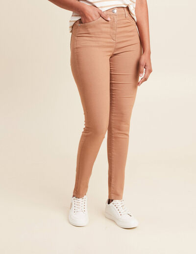 Pantalon léger taille haute long marron femme