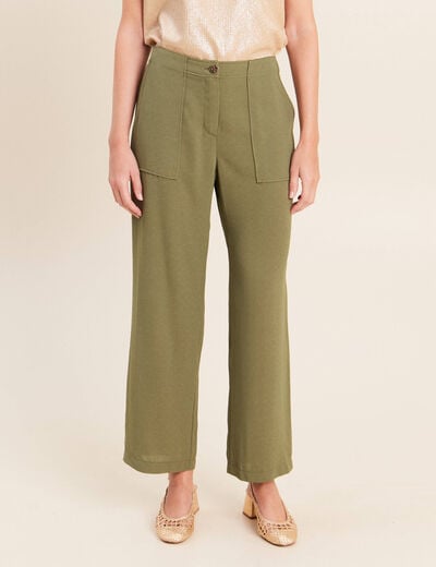 Pantalon large 7/8&egrave;me taille haute vert kaki femme