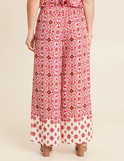 Pantalon large taille haute rose femme