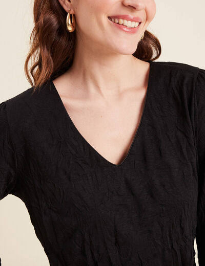 Top droit col V manches longues noir femme