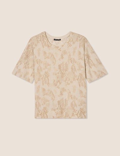 Pull col rond manches courtes beige femme