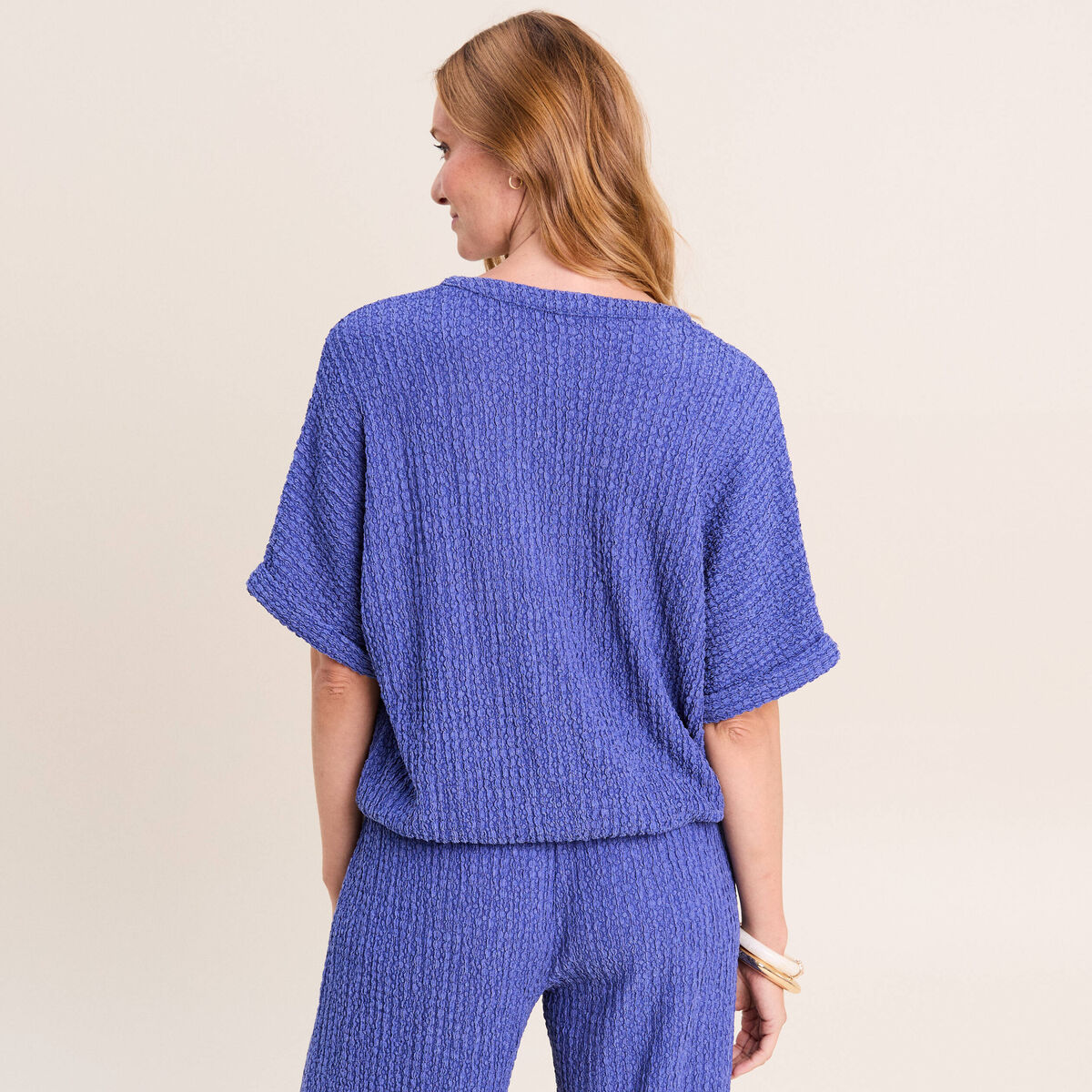 Chemisette effet boule manches courtes bleu roi femme