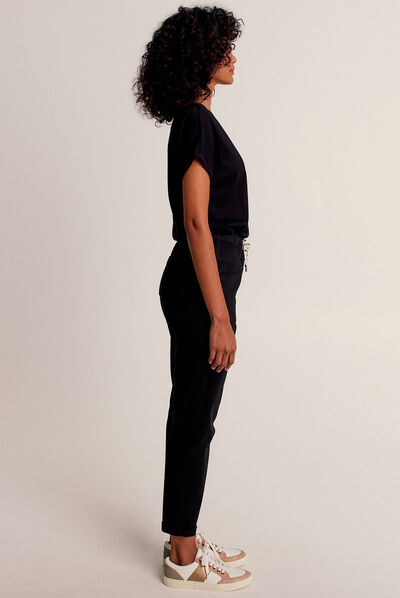 Pantalon flou à coulisse vert foncé femme