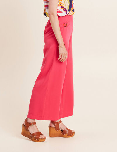 Pantalon large avec boucles rose framboise femme