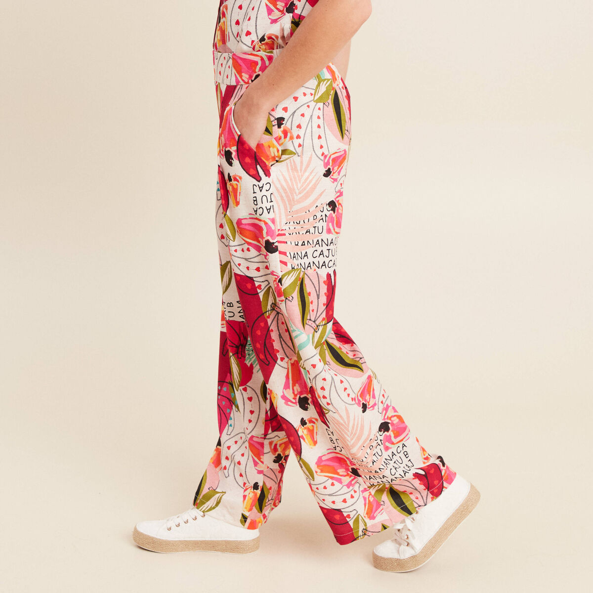 Pantalon large à pinces rose femme