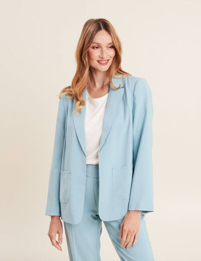 Veste tailleur droite bleu gris femme