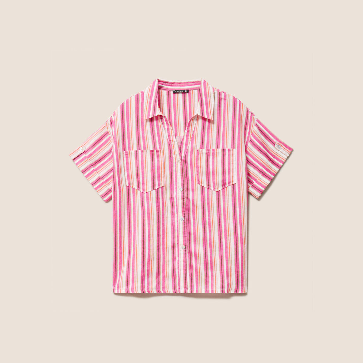 Chemise ample manches courtes aspect lin rose femme