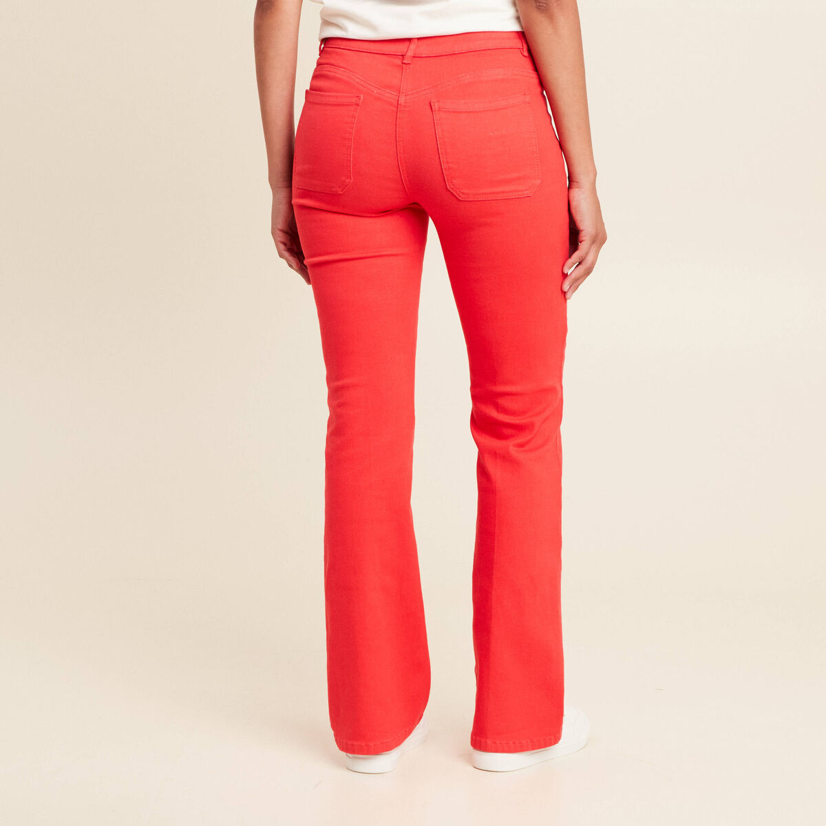 Pantalon bootcut taille basculée rouge femme