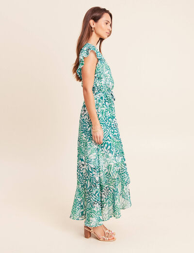 Robe longue portefeuille vert femme