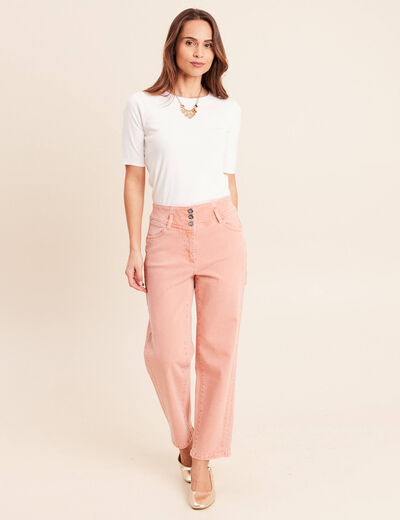 Jean coupe droite 7/8&egrave;me taille haute vieux rose femme