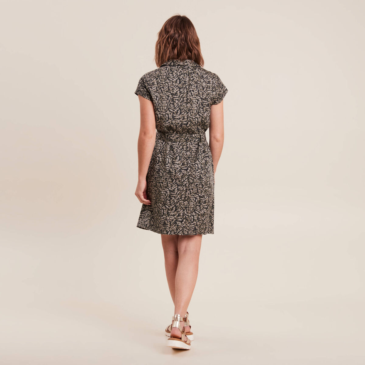 Robe droite zippée vert kaki femme