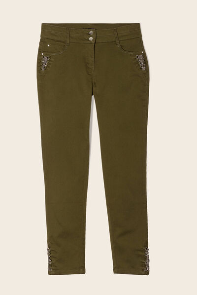 Pantalon ajusté 7/8ème vert olive femme