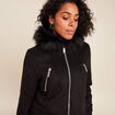 Manteau cintr&eacute; mi-long &agrave; capuche noir femme