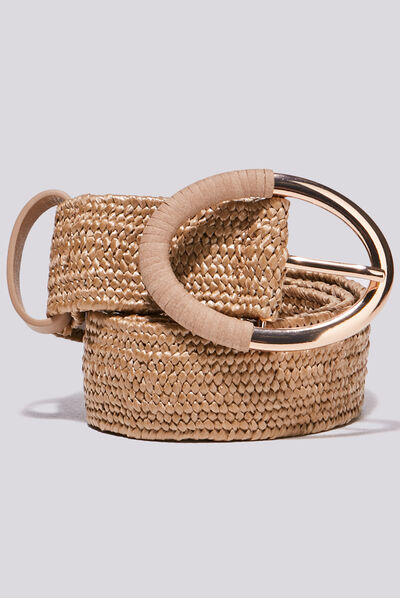 Ceinture rafia élastiquée sable femme