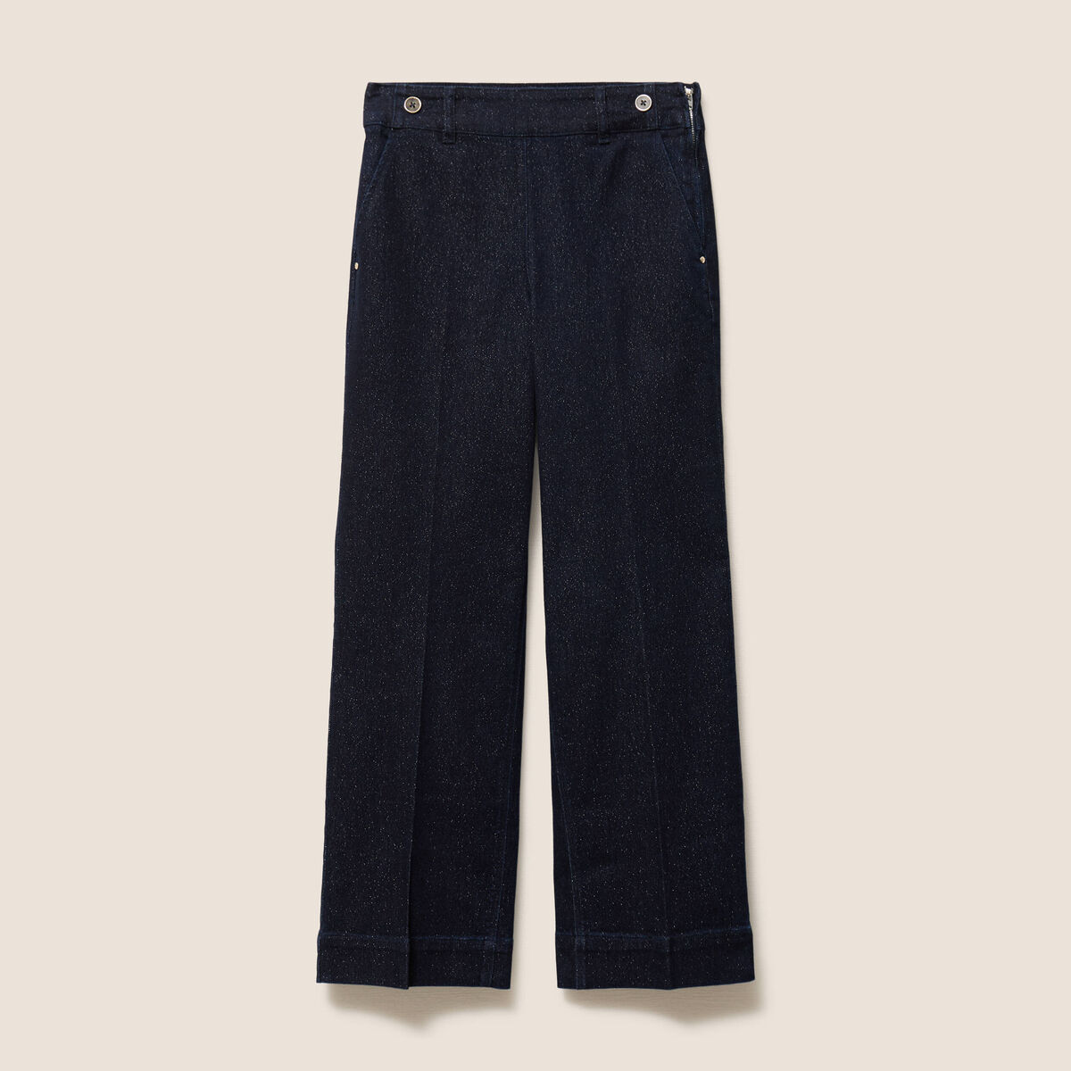Jean large taille haute &agrave; paillettes denim brut femme