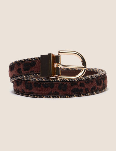 Ceinture fine r&eacute;versible avec cha&icirc;ne marron fonc&eacute; femme