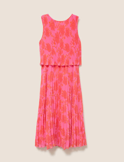 Robe longue &eacute;vas&eacute;e pliss&eacute;e sans manches rose femme