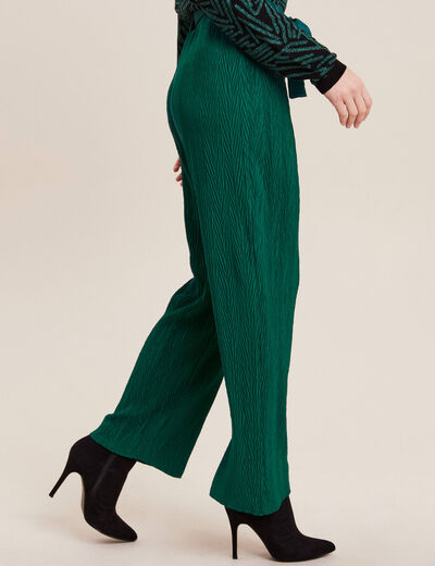 Pantalon large ceinturé vert femme