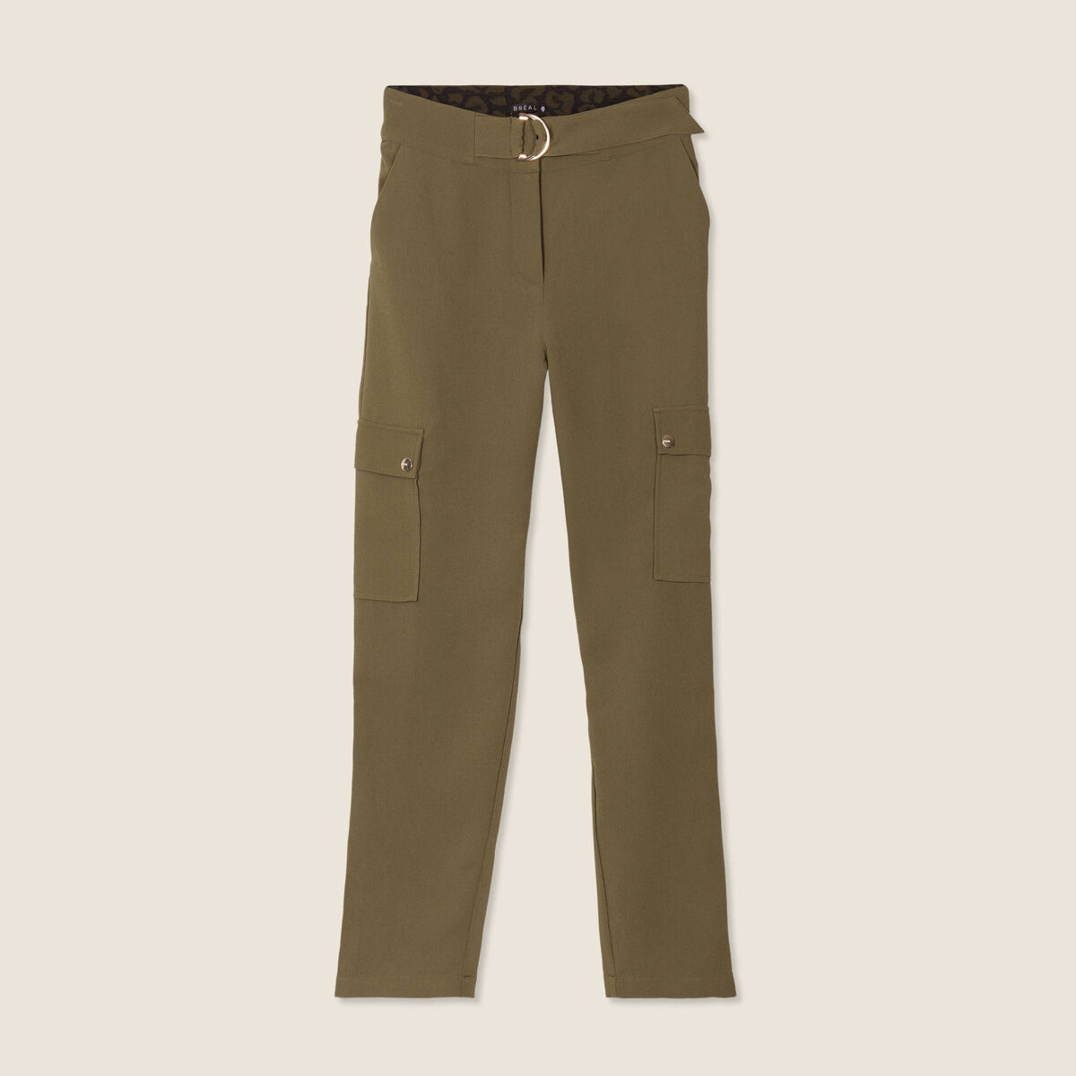 Pantalon chino poches rabats vert kaki femme