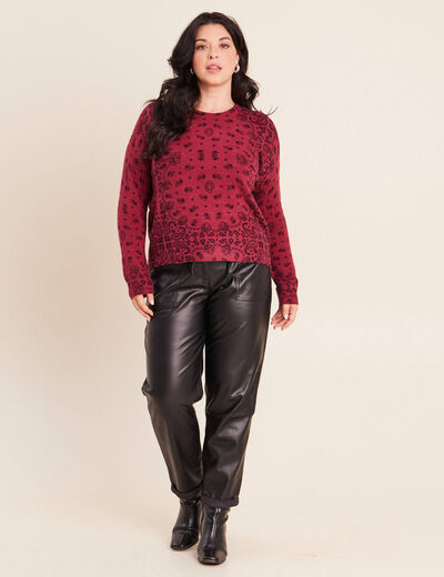 Pull col rond bordeaux femme