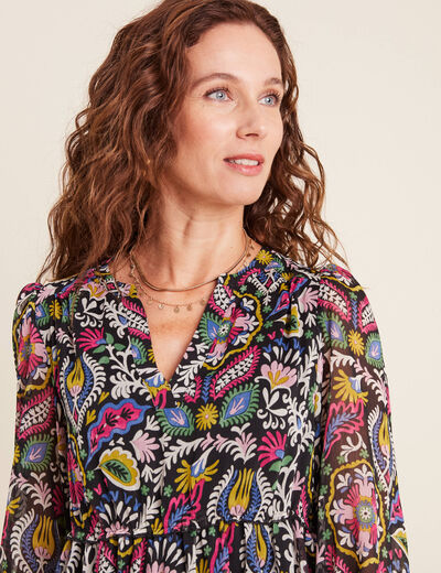 Robe évasée manches 3/4 noir femme