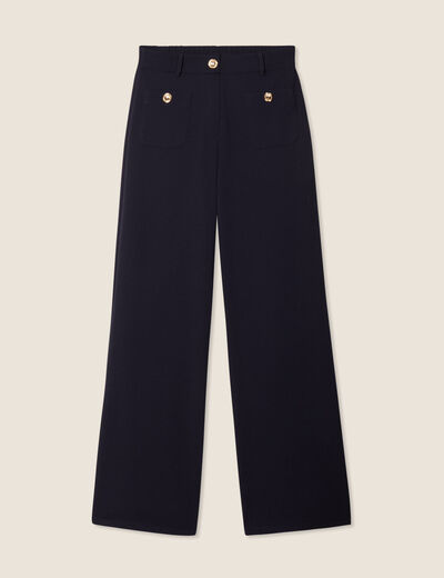 Pantalon coupe droite taille haute bleu fonc&eacute; femme
