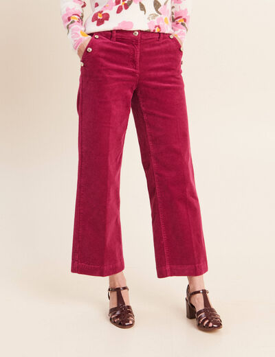 Pantalon large velours c&ocirc;tel&eacute; rouge fonc&eacute; femme