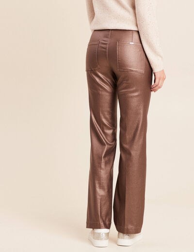 Pantalon enduit coupe large marron fonc&eacute; femme