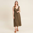 Robe midi évasée satin vert kaki femme
