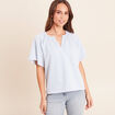 Blouse courte bas resserr&eacute; bleu femme