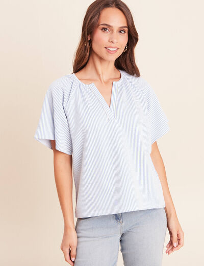 Blouse courte bas resserr&eacute; bleu femme