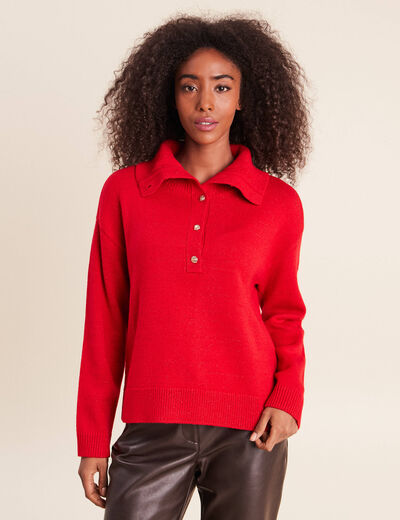 Pull col camionneur rouge femme