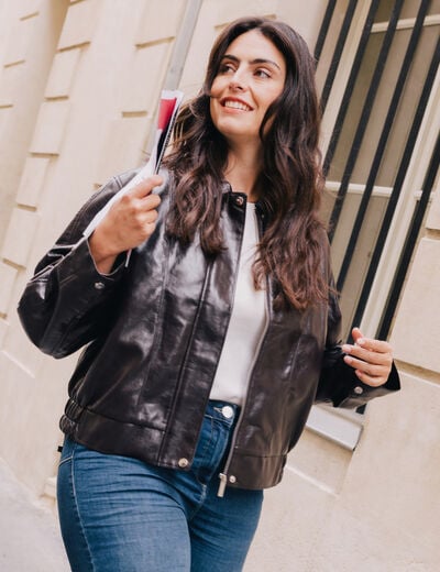 Blouson col montant marron femme