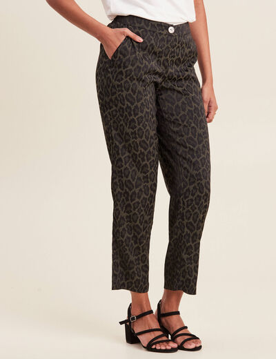 Pantalon flou taille bascul&eacute;e vert kaki femme