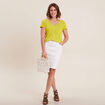 T-shirt manches courtes col en V vert anis femme