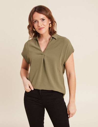Blouse manches courtes vert kaki femme