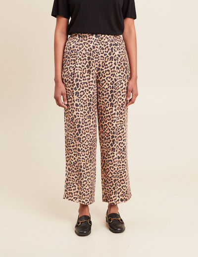 Pantalon flou taille haute sable femme
