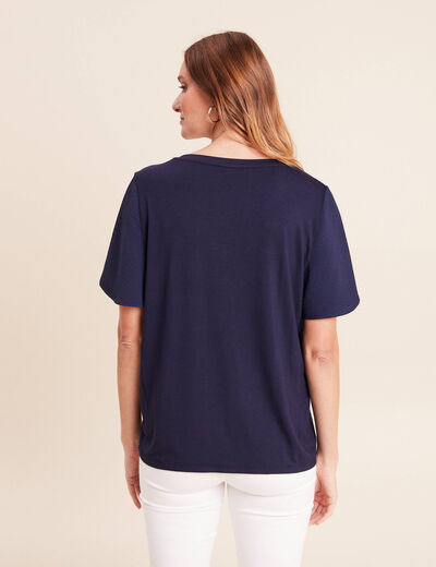T-shirt bi-mati&egrave;re manches courtes bleu marine femme