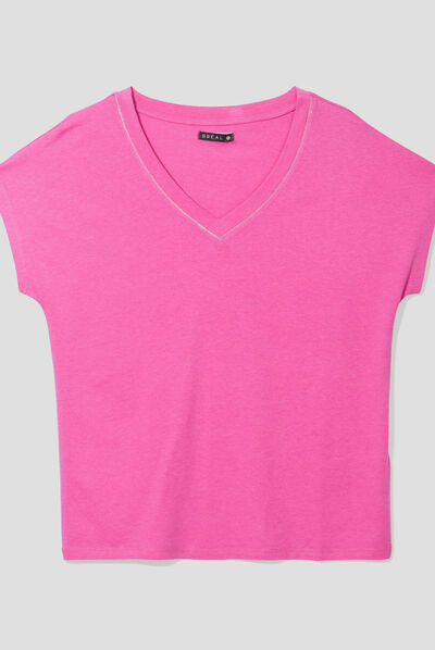 T-shirt manches courtes rose fushia femme
