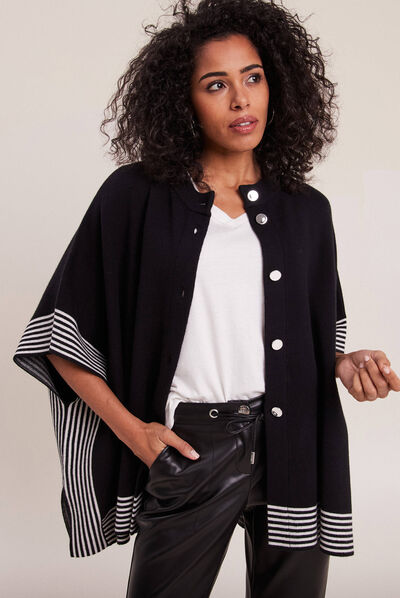 Poncho boutonné noir femme