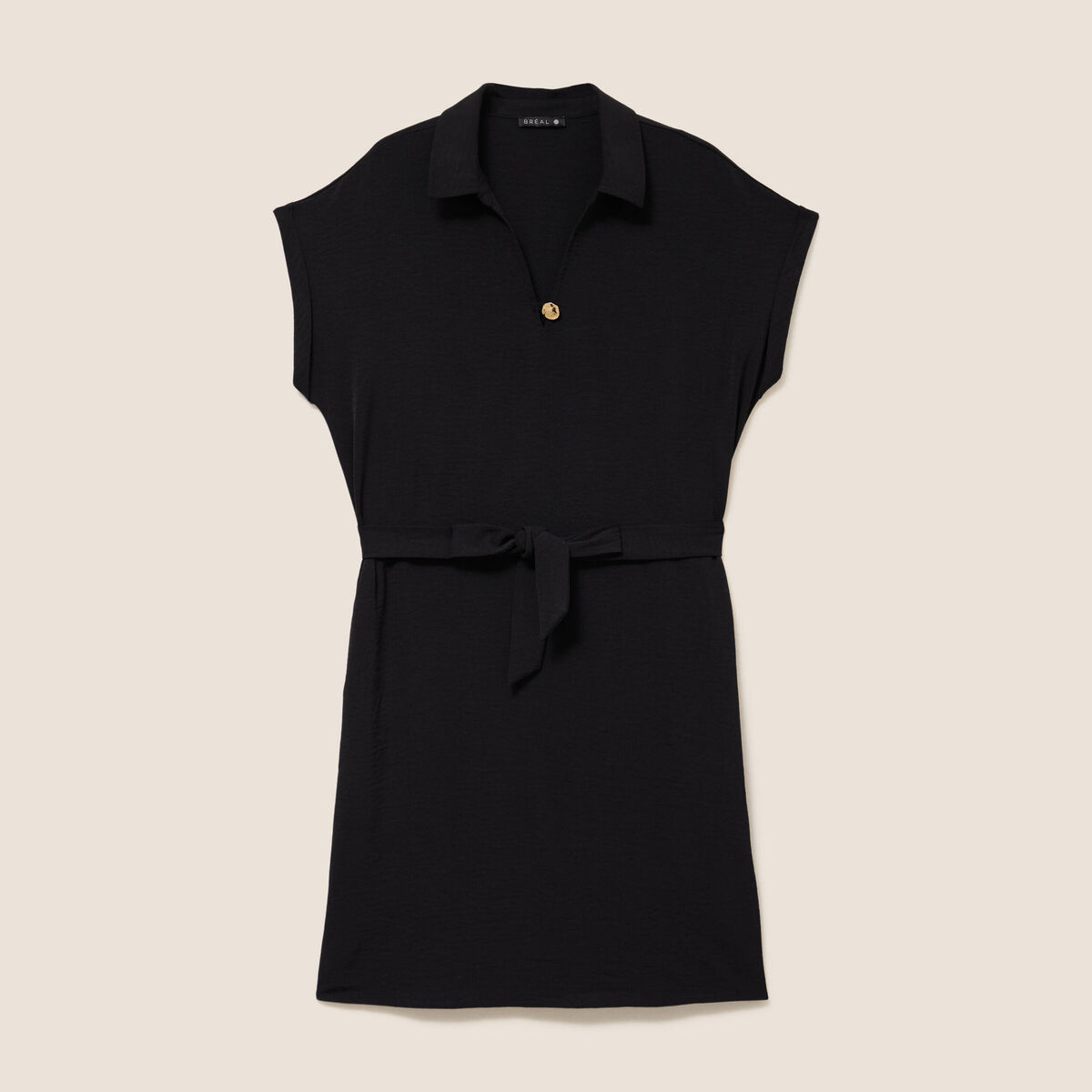 Robe droite courte manches courtes noir femme